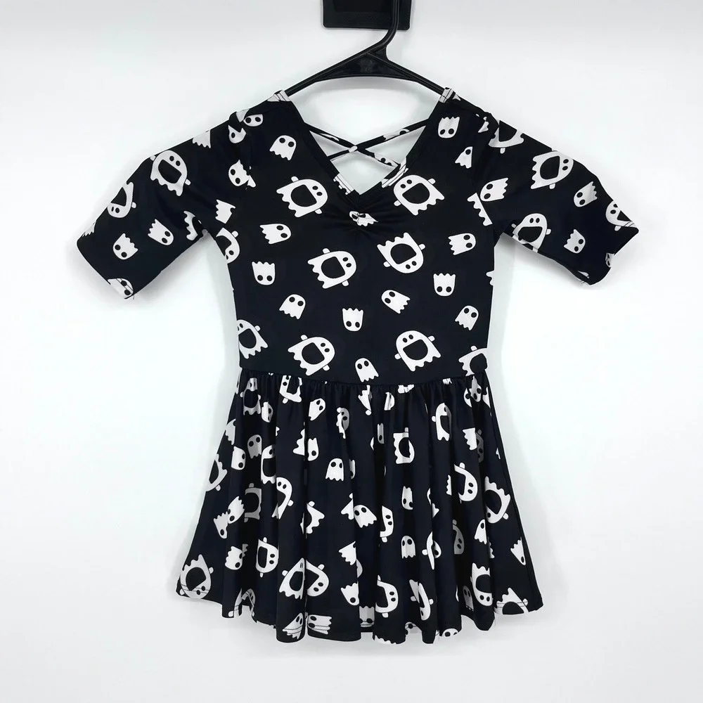 Dot Dot Smile Ghost Dress Girls 2T Black White Halloween Crisscross Back‎ Spooky